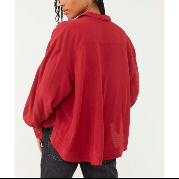 🔴SOLD🔴Free People Erin's Jacquard Oversize Button Front Top Size M - Picture 4 of 7